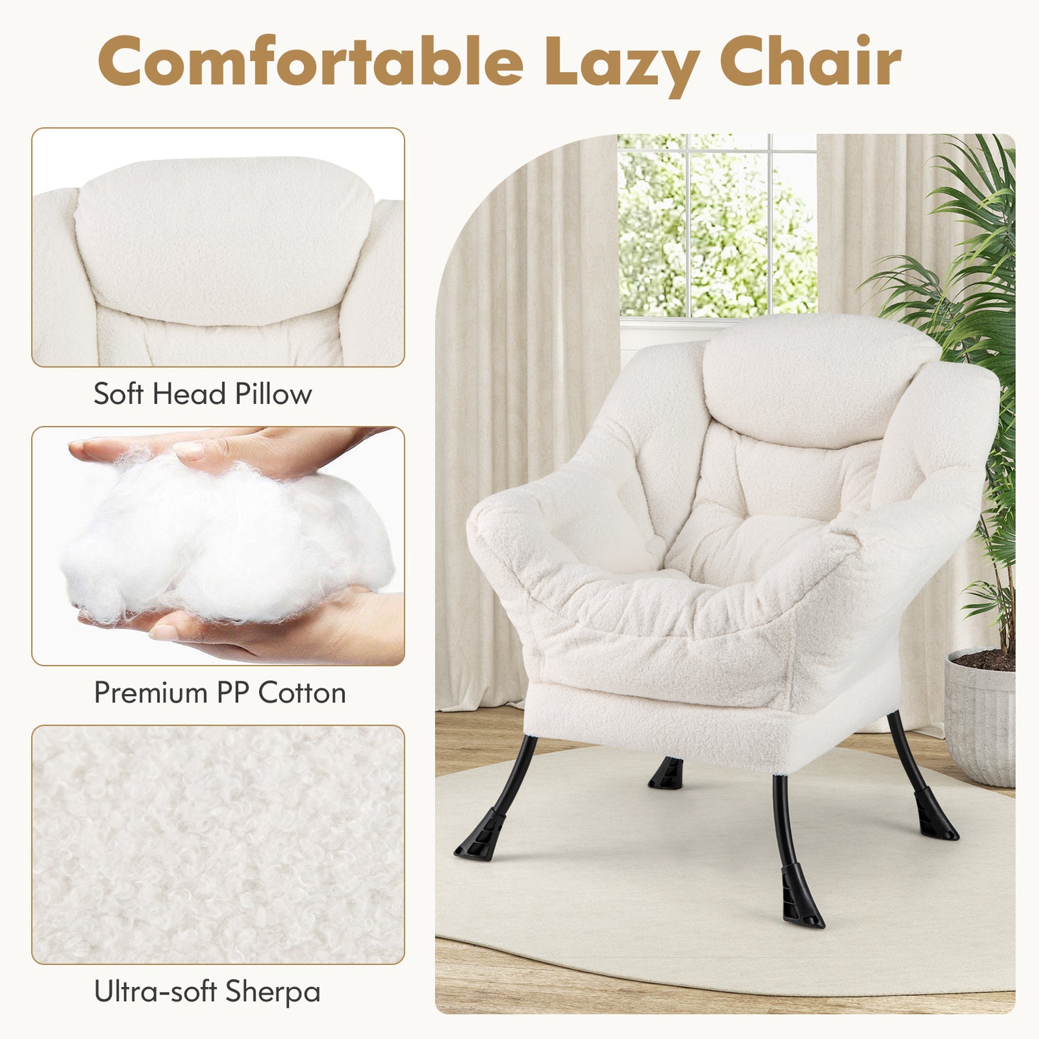 Modern Accent Chair with Folding Footrest and Head Pillow