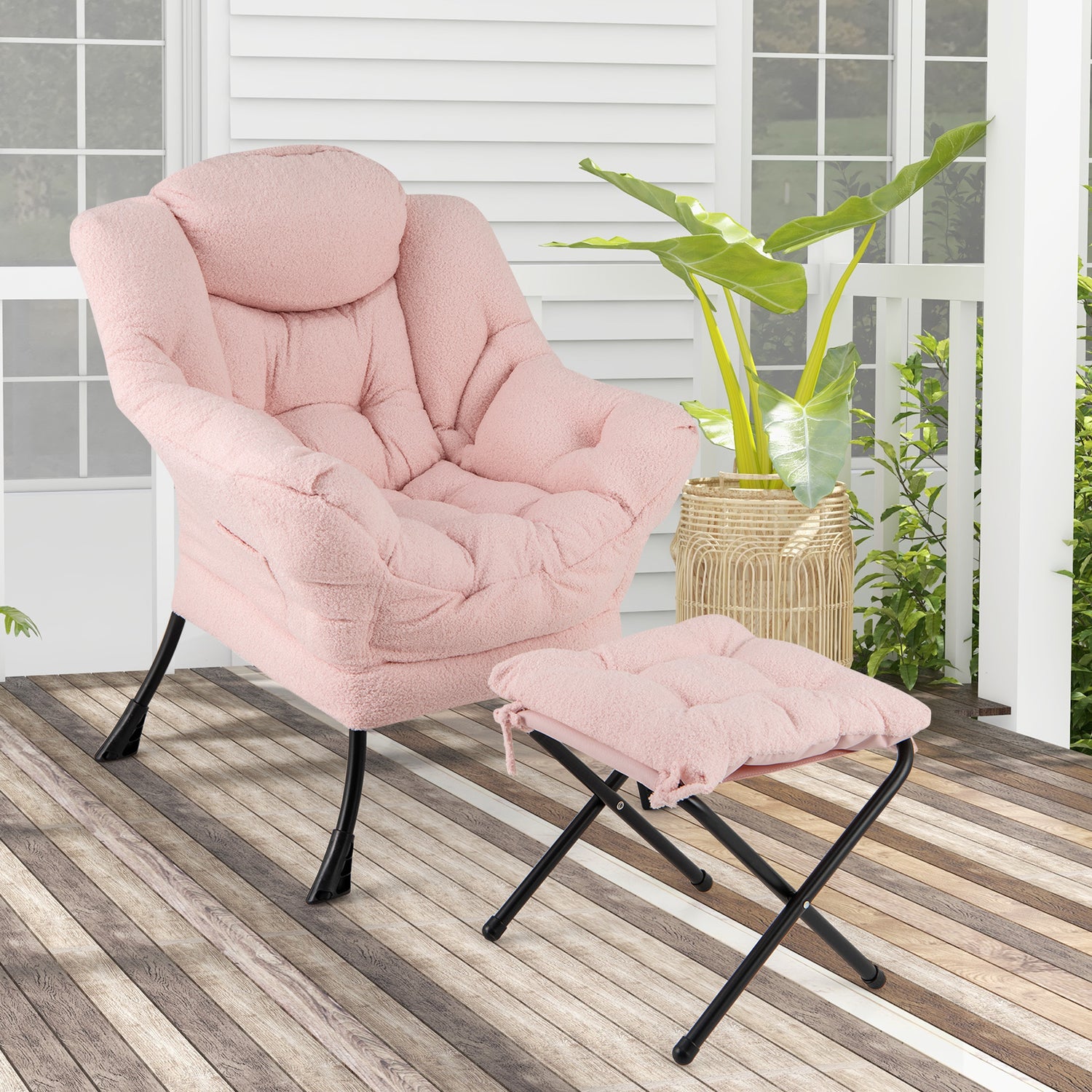 Modern Accent Chair with Folding Footrest and Head Pillow