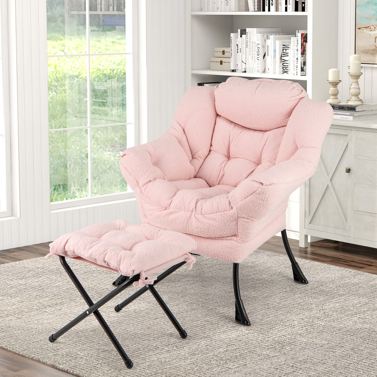 Modern Accent Chair with Folding Footrest and Head Pillow