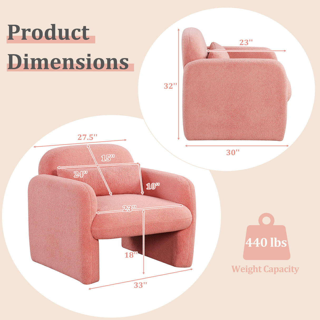 Modern Accent Chair with Waist Pillow and Armrests for Living Room Bedroom