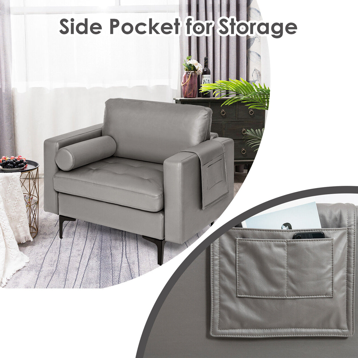Modular 1/2/3/4-Seat L-Shaped Sectional Sofa Couch with Socket USB Port-1