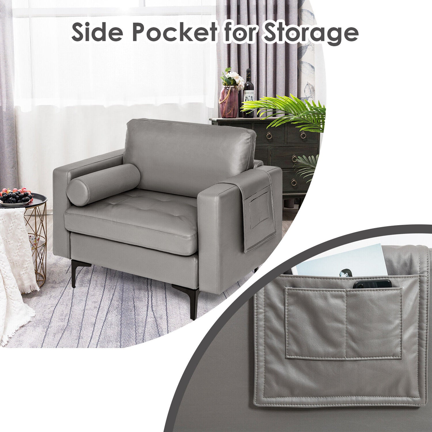 Modular 1/2/3/4-Seat L-Shaped Sectional Sofa Couch with Socket USB Port-1