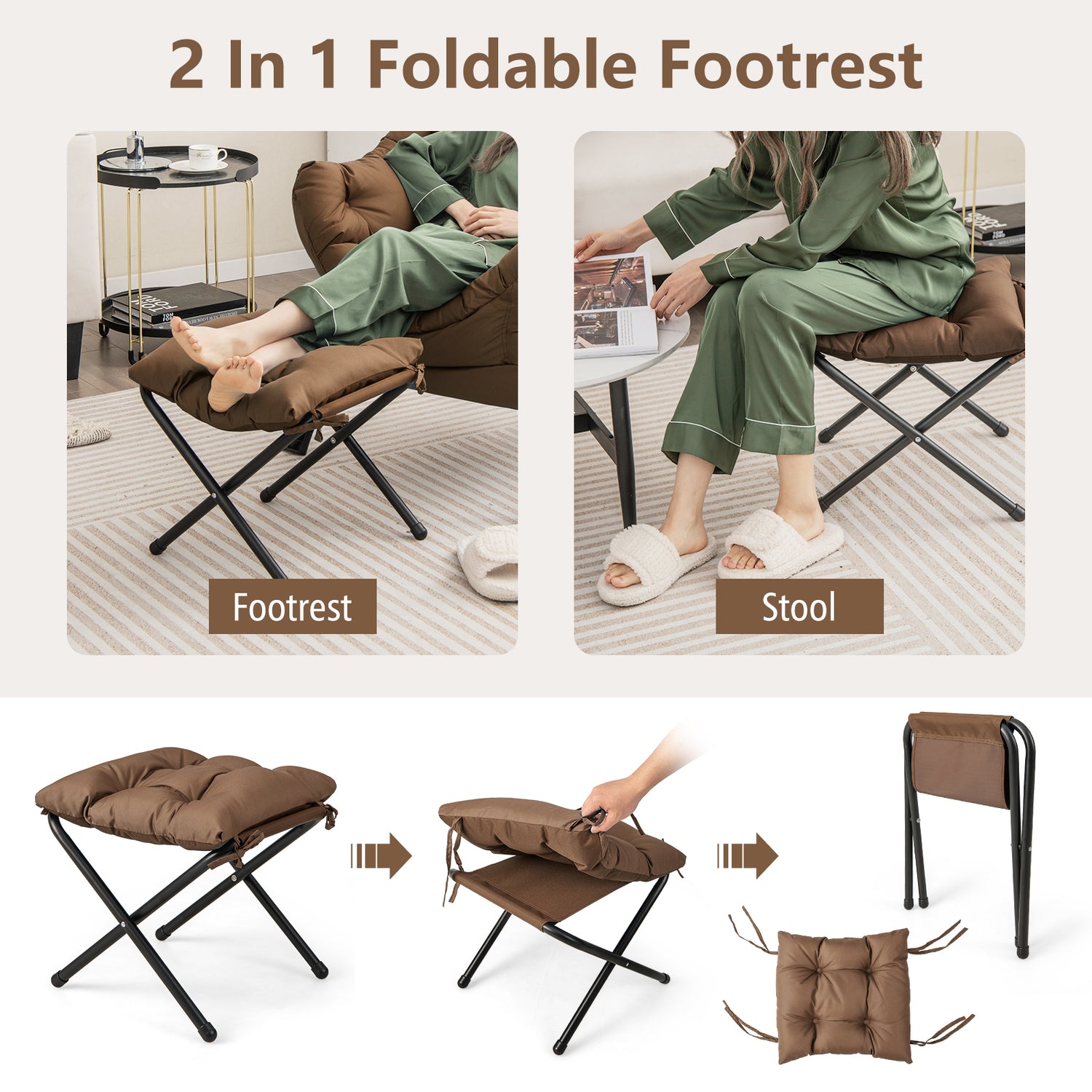 Modern Accent Sofa Chair with Folding Footrest and Side Pocket