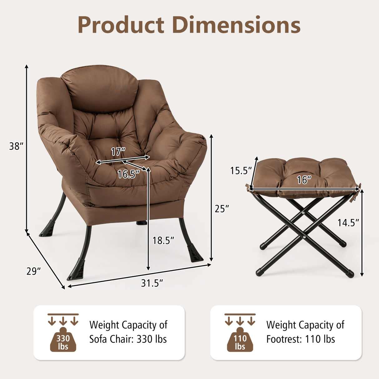 Modern Accent Sofa Chair with Folding Footrest and Side Pocket