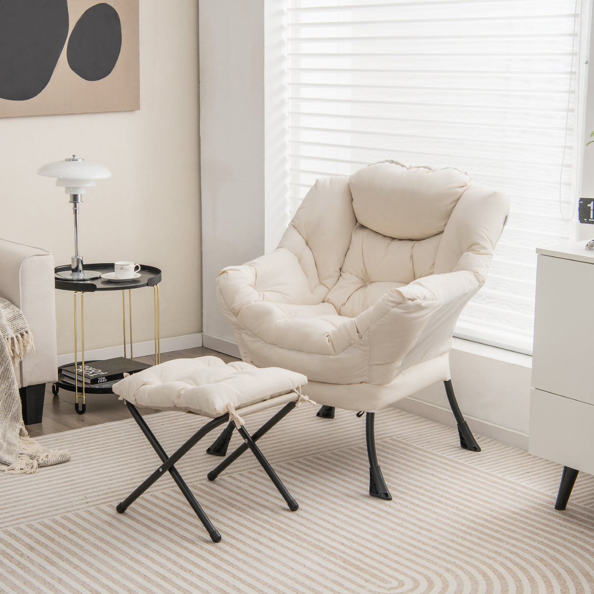 Modern Accent Sofa Chair with Folding Footrest and Side Pocket
