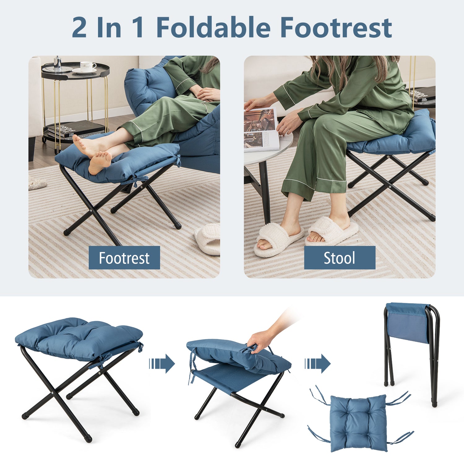 Modern Accent Sofa Chair with Folding Footrest and Side Pocket