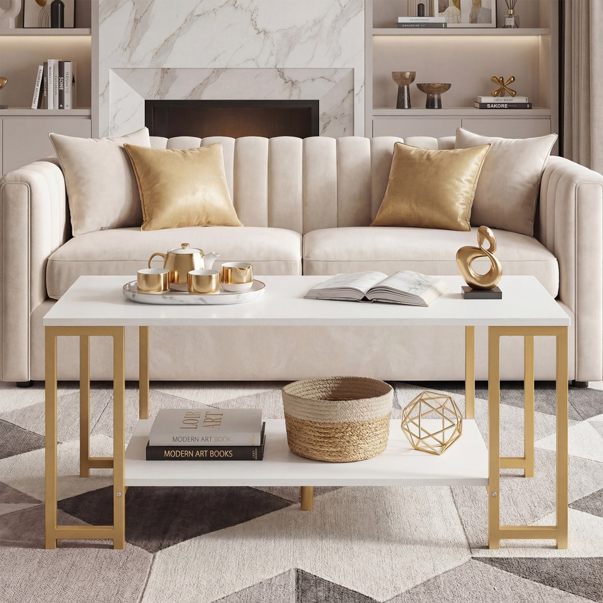 Modern Accent Table with Open Storage Shelf for Apartment and Lounge