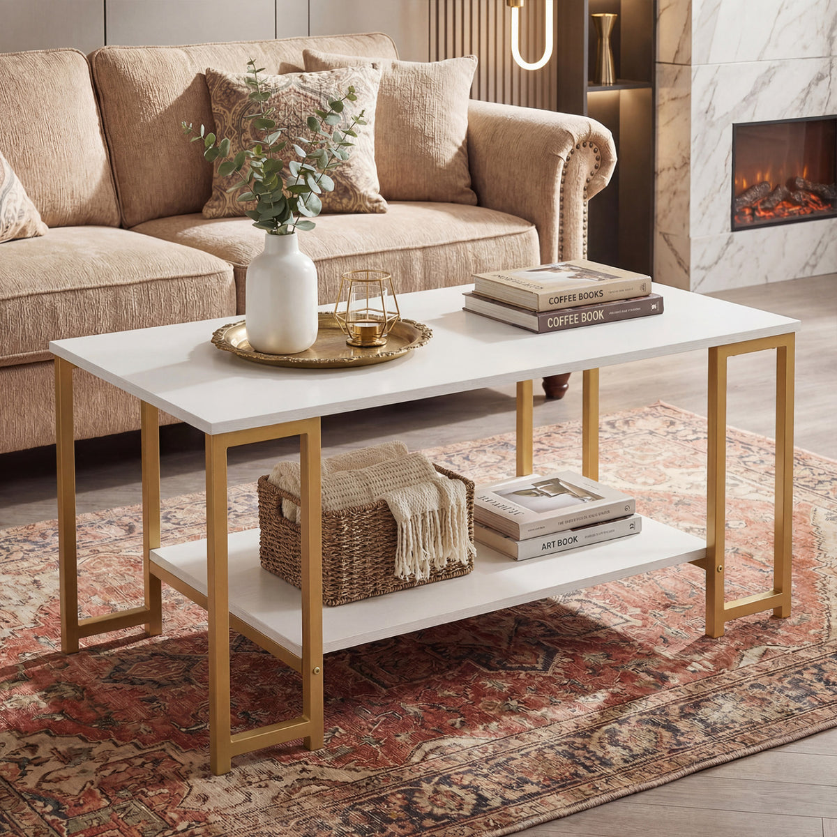 Modern Accent Table with Open Storage Shelf for Apartment and Lounge