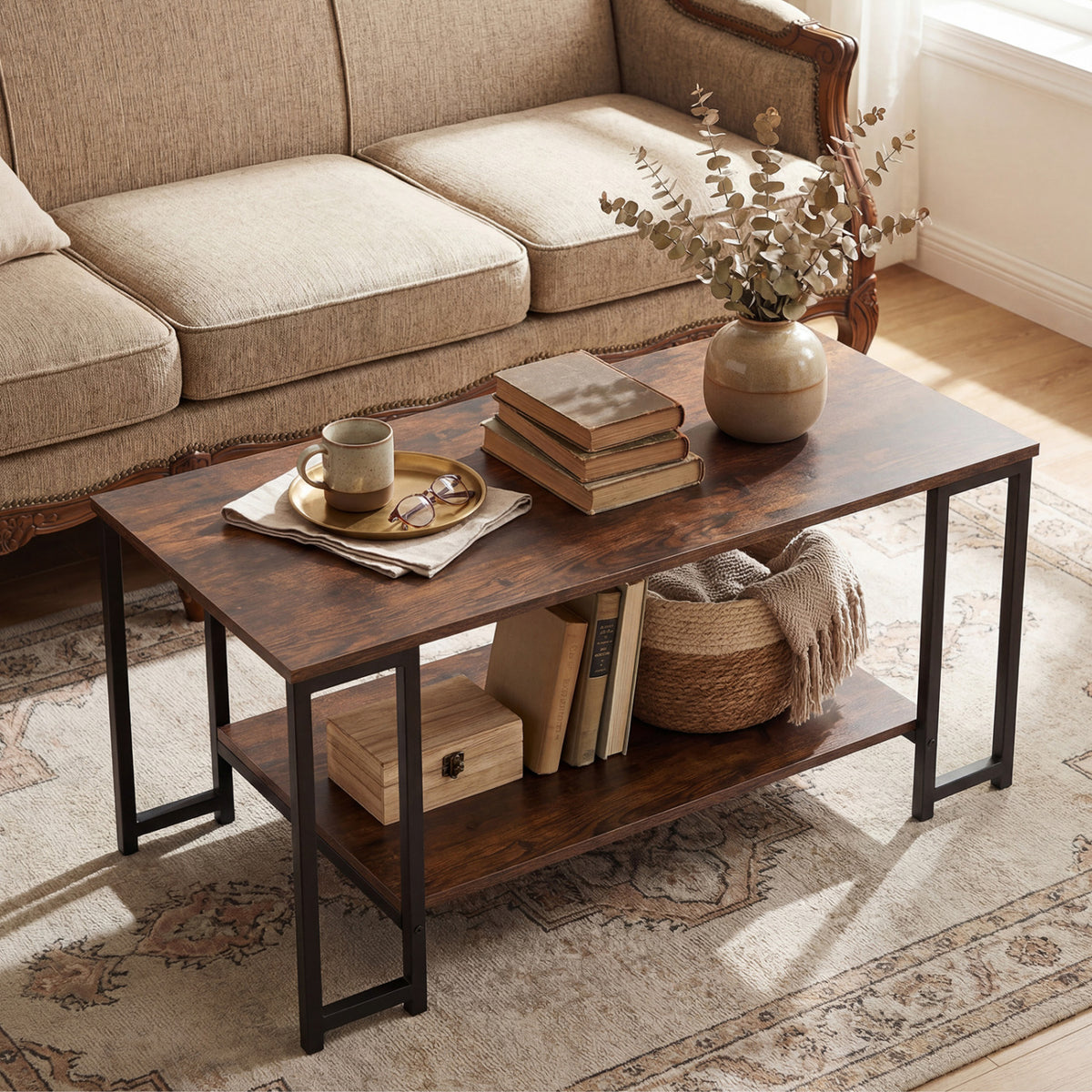 Modern Accent Table with Open Storage Shelf for Apartment and Lounge