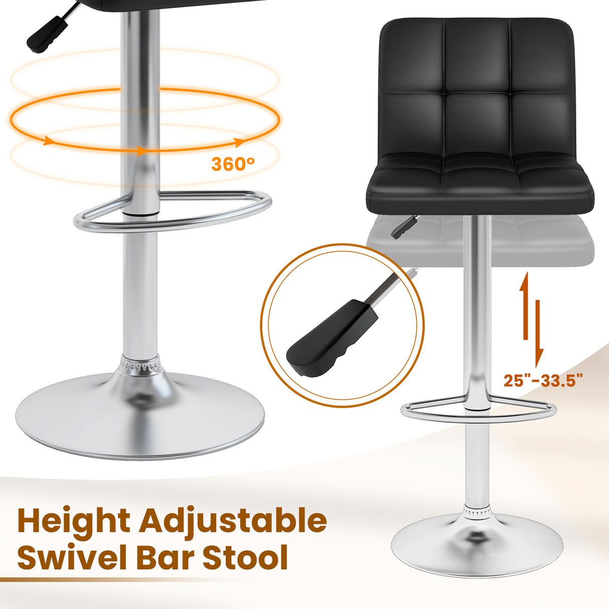 Modern Bat Stools Set of 2 with Back and Heavy-duty Metal Base and Footrest