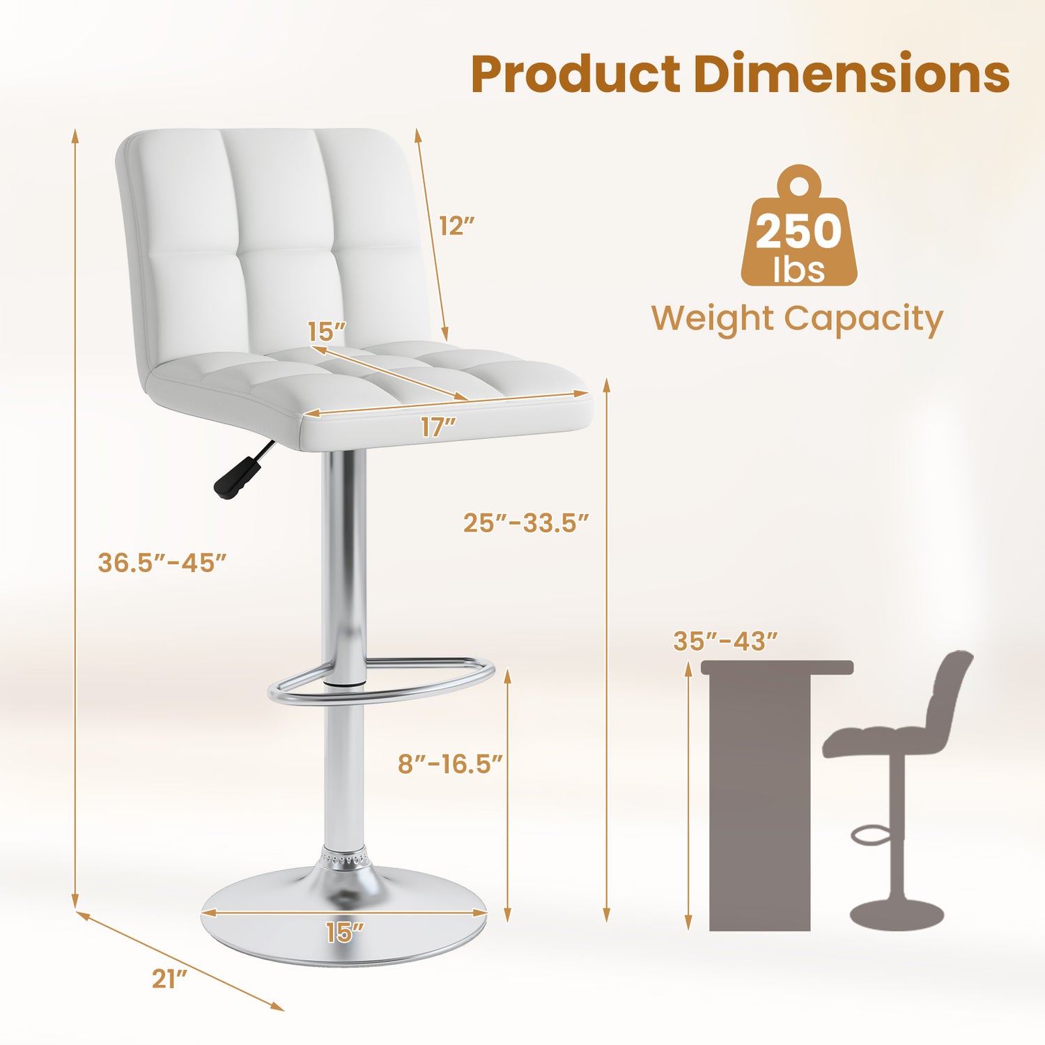 Modern Bat Stools Set of 2 with Back and Heavy-duty Metal Base and Footrest