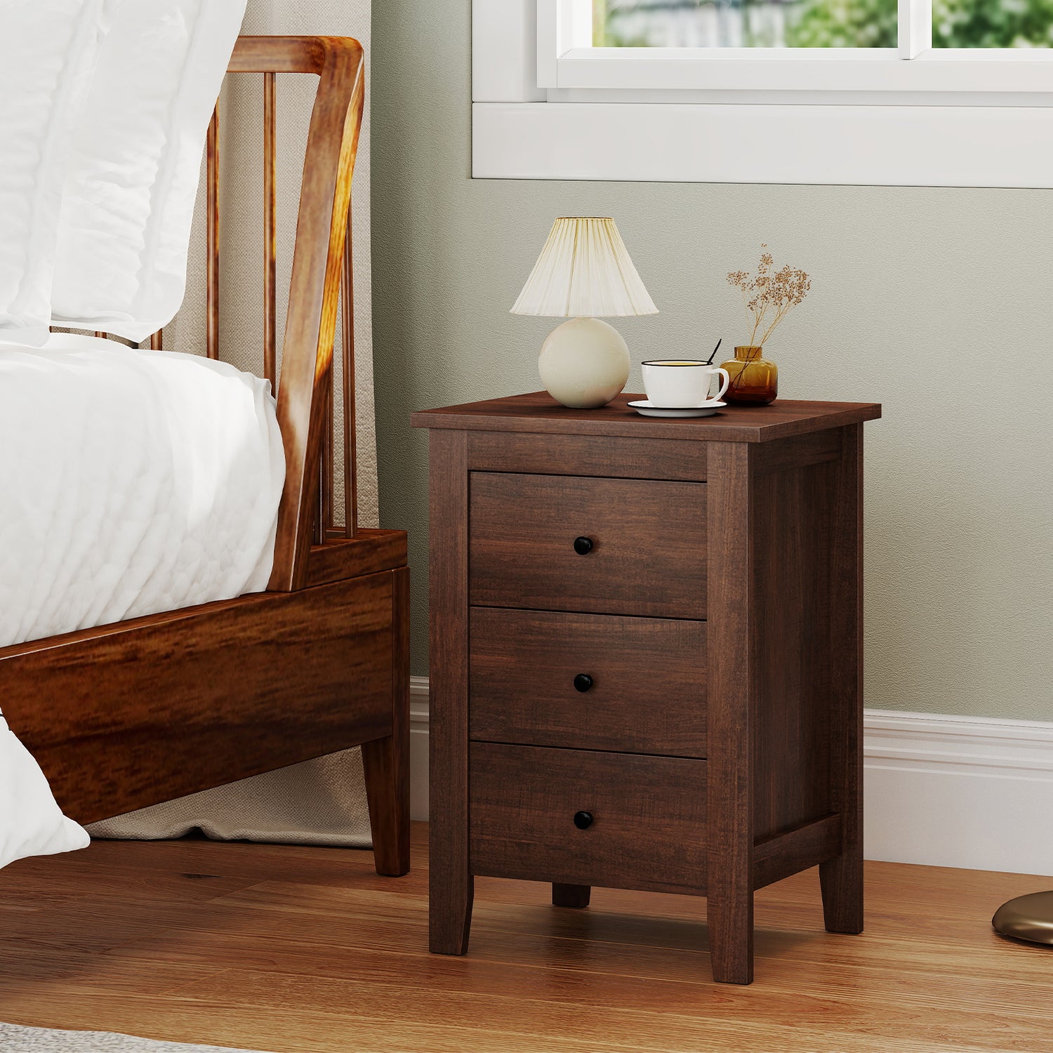 Nightstand End Beside Table Drawers Modern Storage Bedroom Furniture