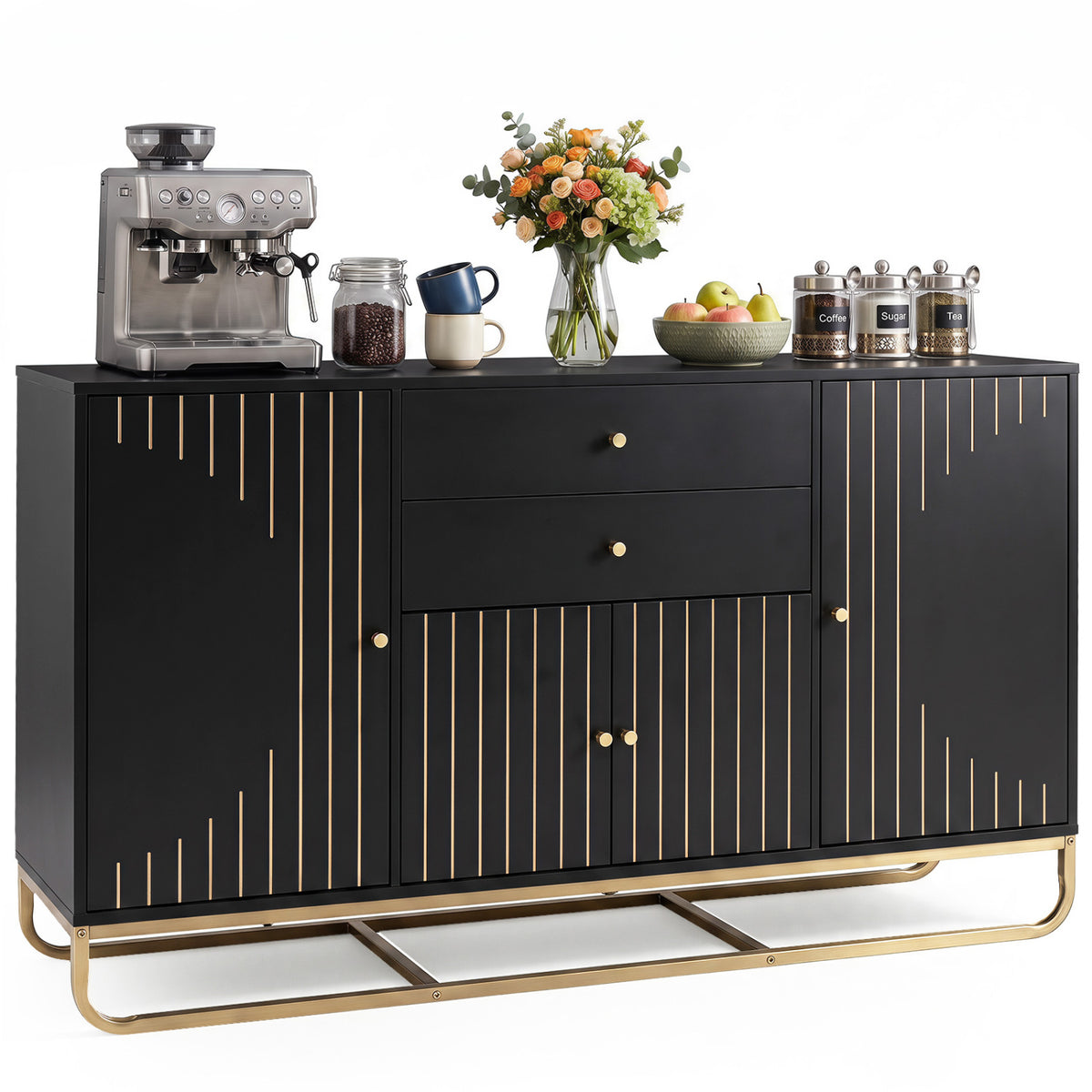Modern Buffet Sideboard Cabinet w/ 2 Drawers & Adjustable Shelves for Dining Room