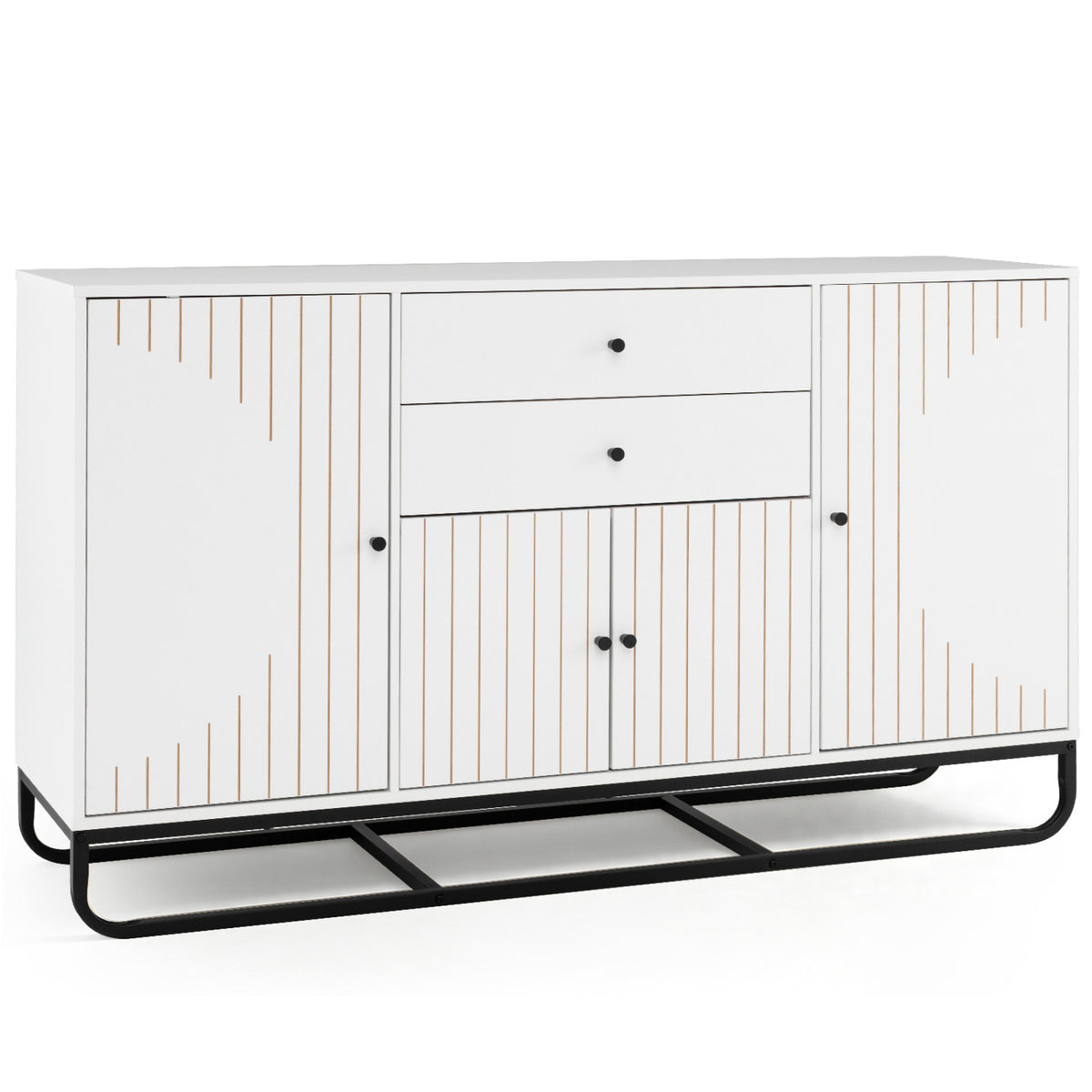 Modern Buffet Sideboard Cabinet w/ 2 Drawers & Adjustable Shelves for Dining Room