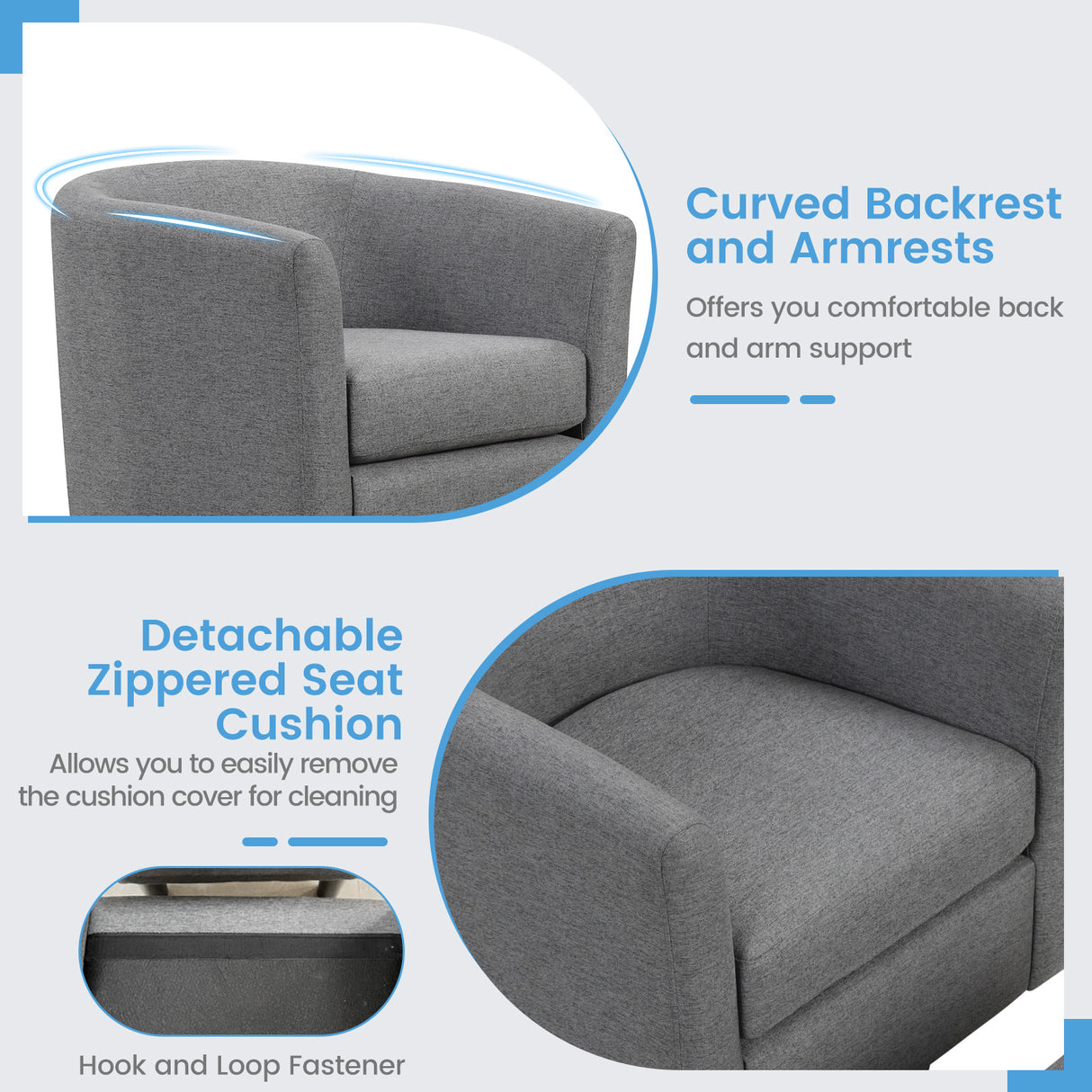 Modern Club Swivel Accent Chair with Ottoman Footrest Curved Backrest