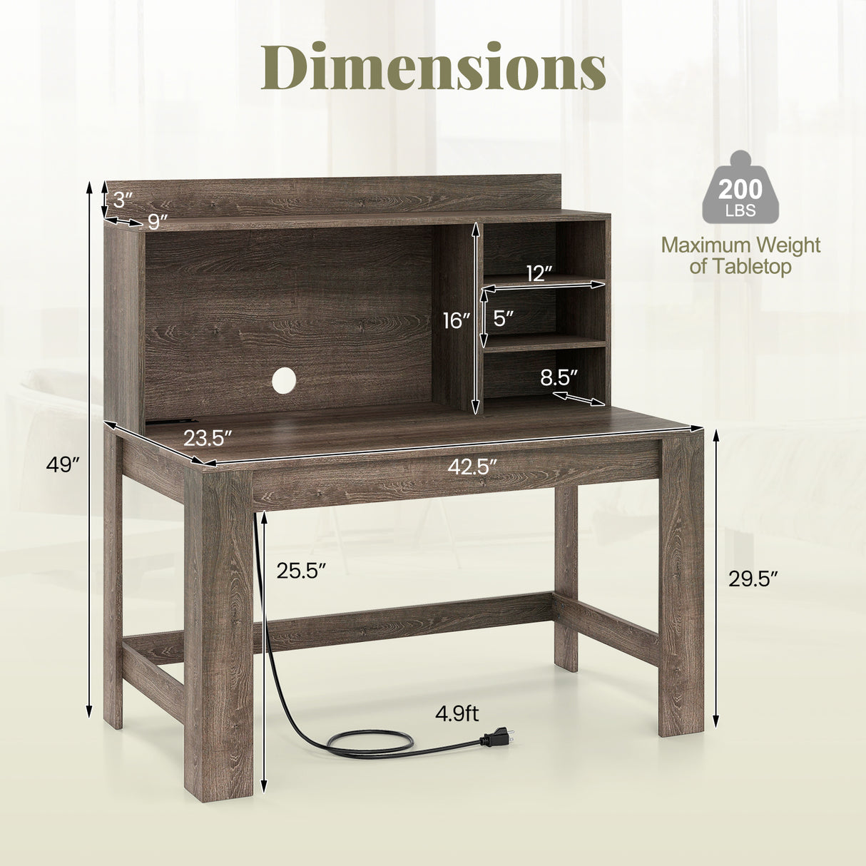 Modern Computer Desk with Hutch and Storage Shelves