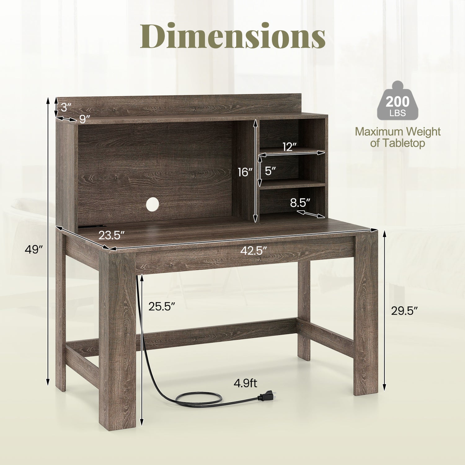 Modern Computer Desk with Hutch and Storage Shelves