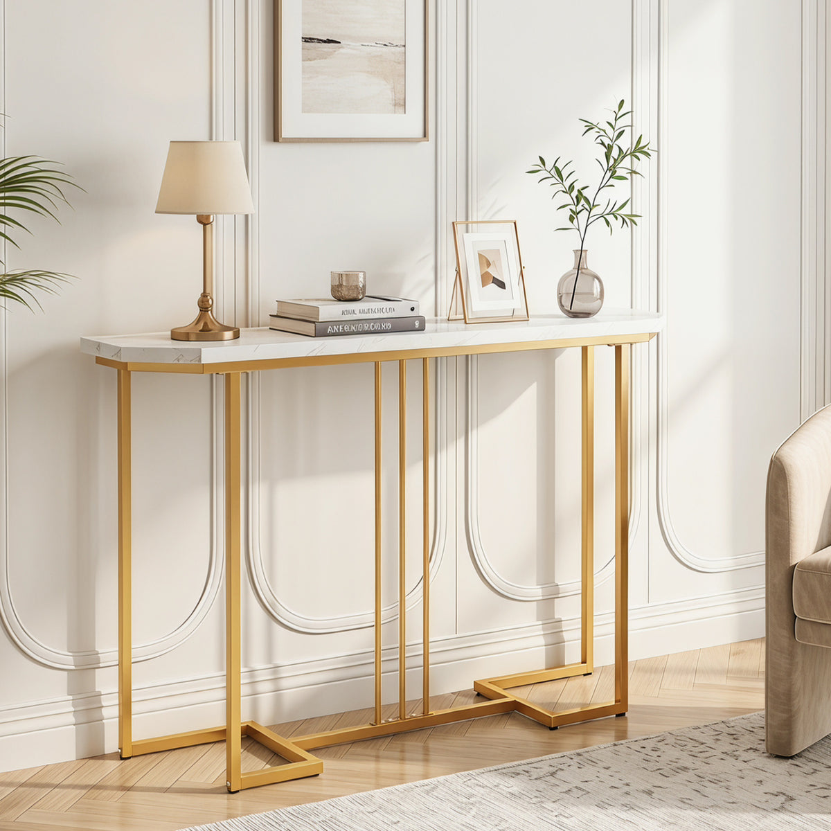 Modern Console Table Narrow Entryway Table with Metal Legs