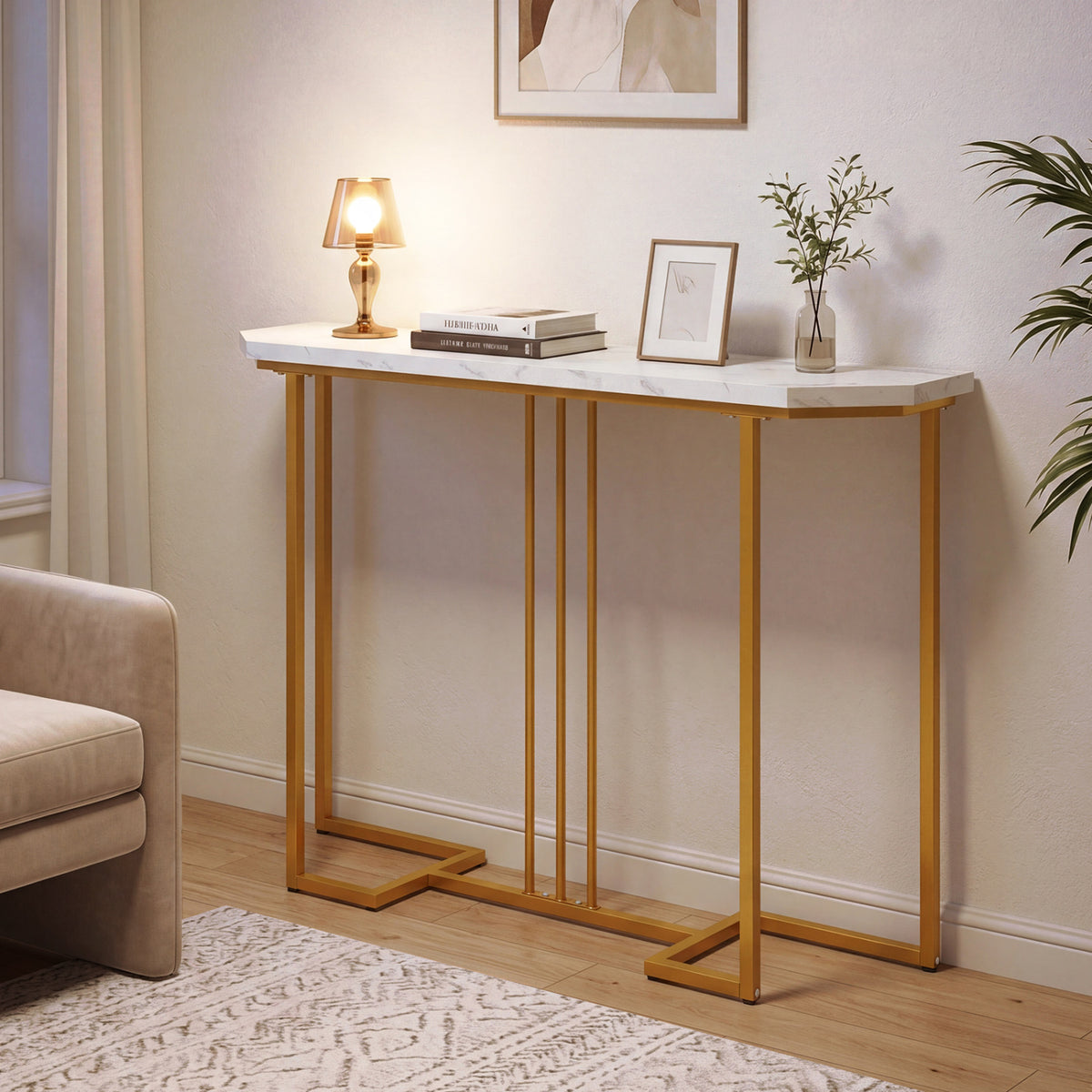 Modern Console Table Narrow Entryway Table with Metal Legs
