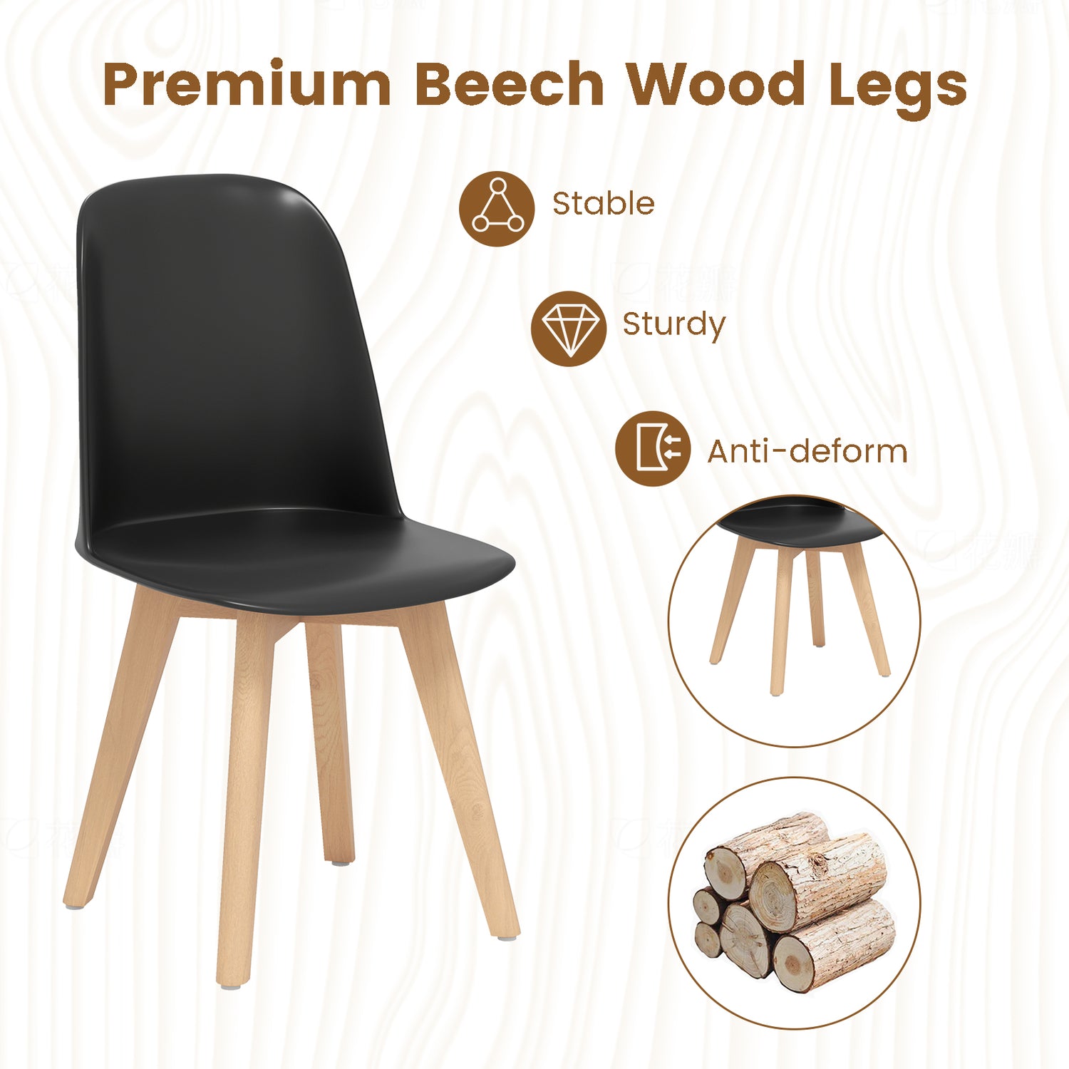 Modern Dining Chair Set of 2 with Solid Beech Wood Legs and Tilt Backrest