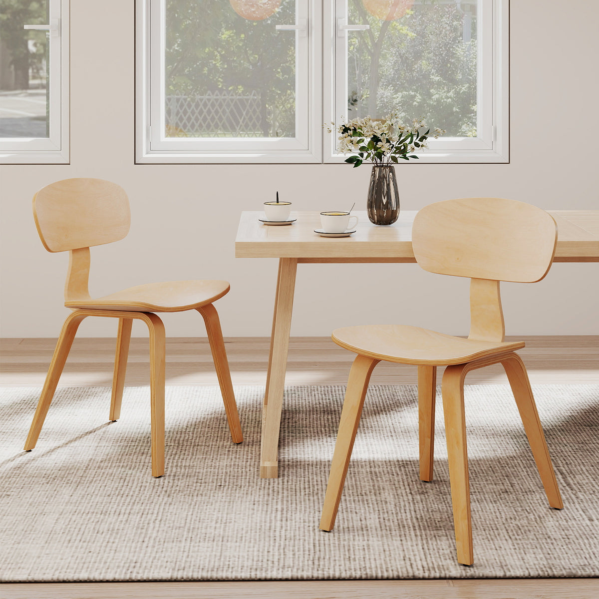Modern Dining Chair Set of 2 with Wide Seat-Natural