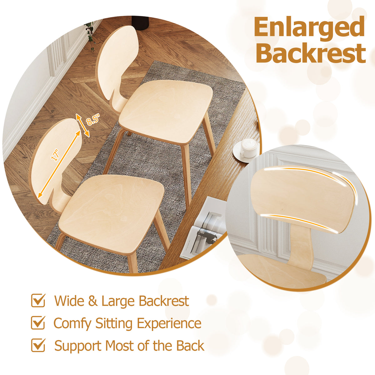 Modern Dining Chair Set of 2 with Wide Seat-Natural