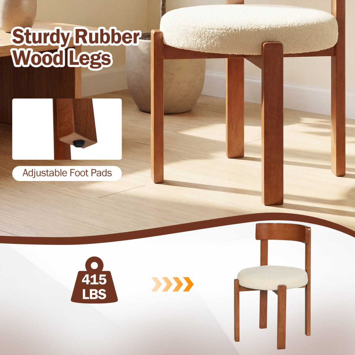 Modern Dining Chairs Set of 2 with Solid Rubber Wood Legs-Brown