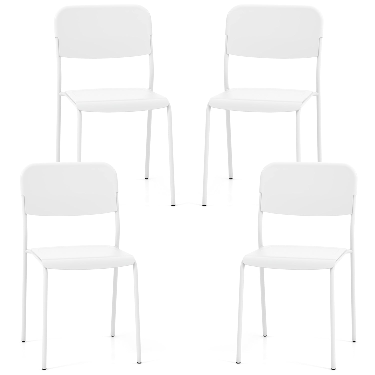 Modern Dining Chairs Set of 4 with Tilted Backrest and Sturdy Metal Legs-White