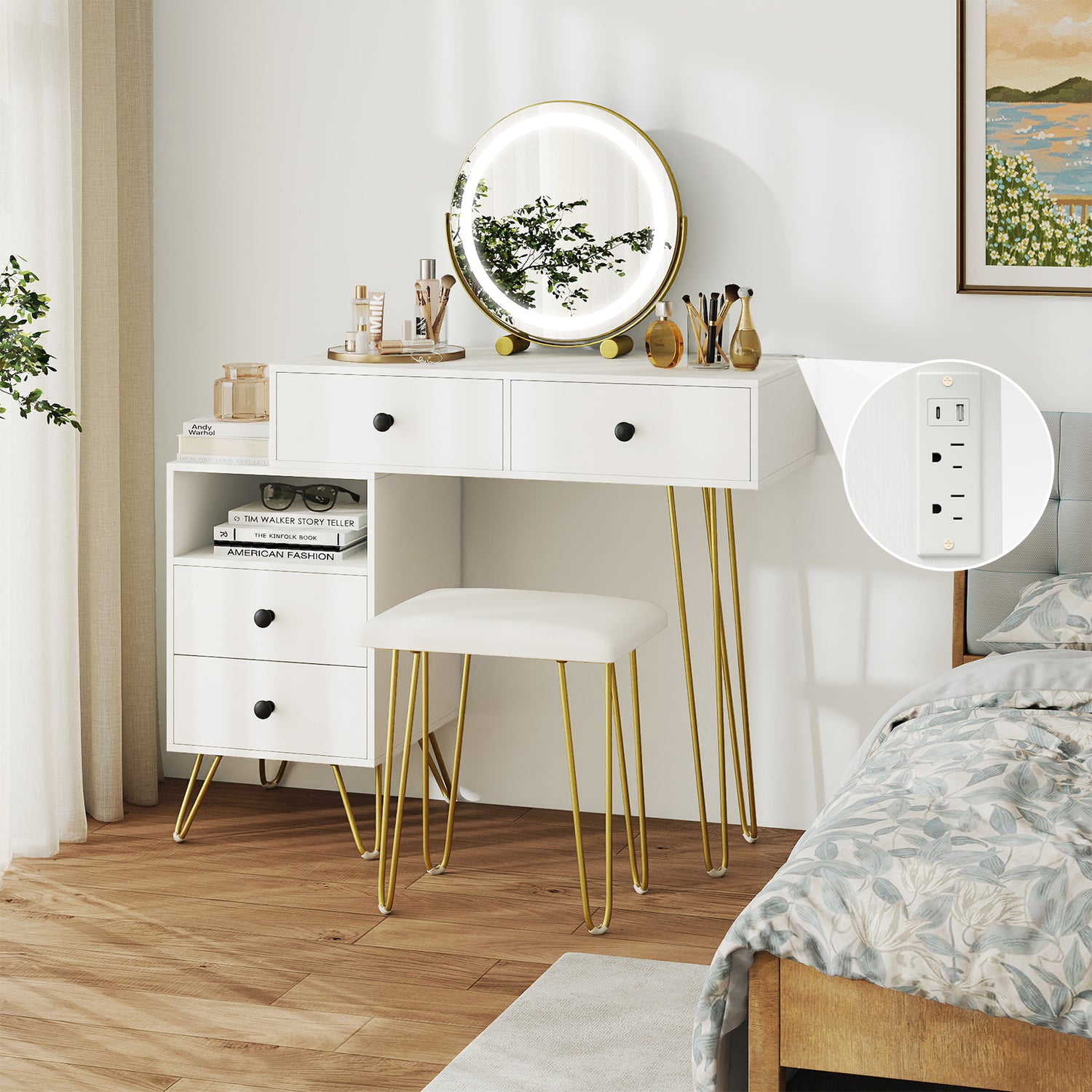 Modern Dressing Table with Storage Cabinet