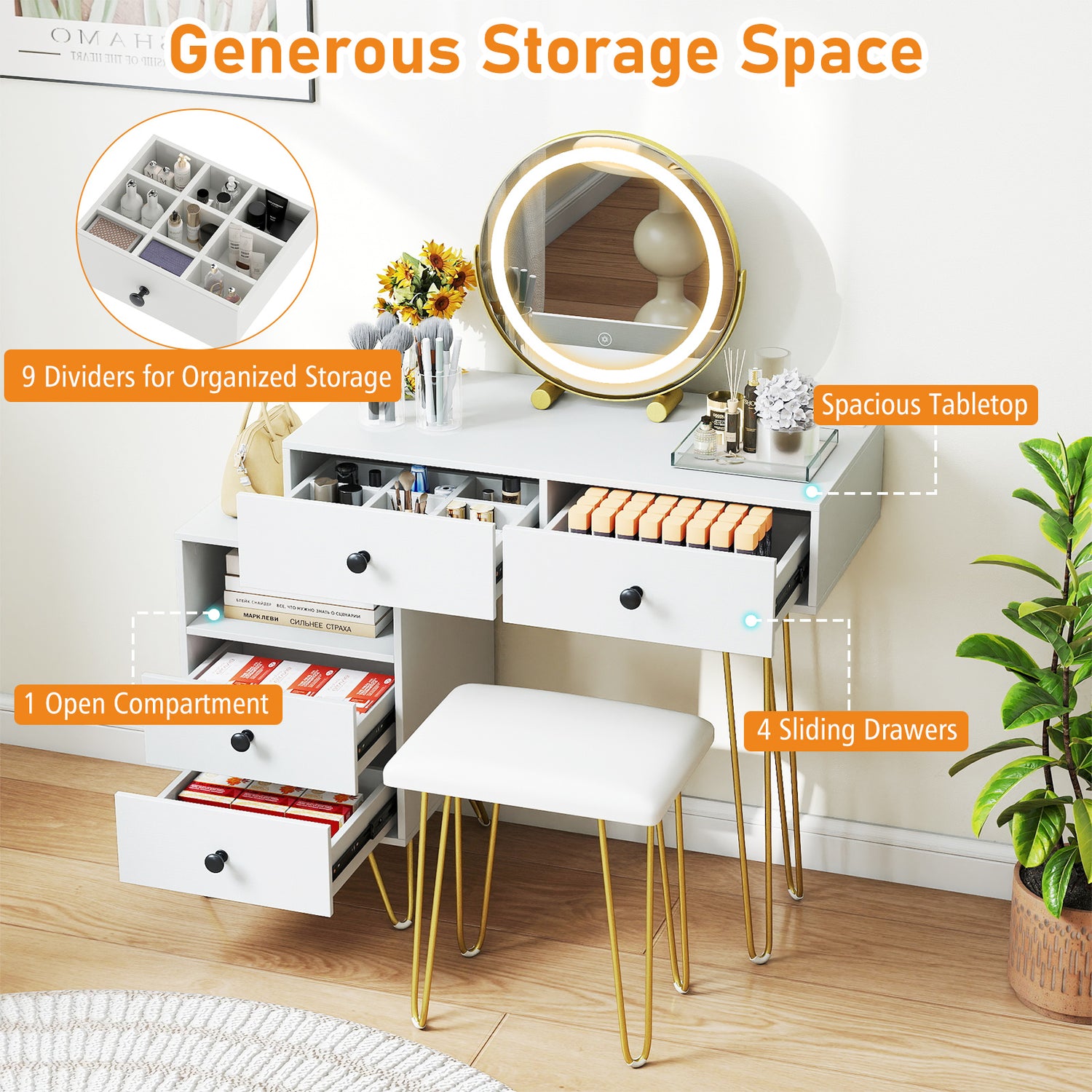 Modern Dressing Table with Storage Cabinet