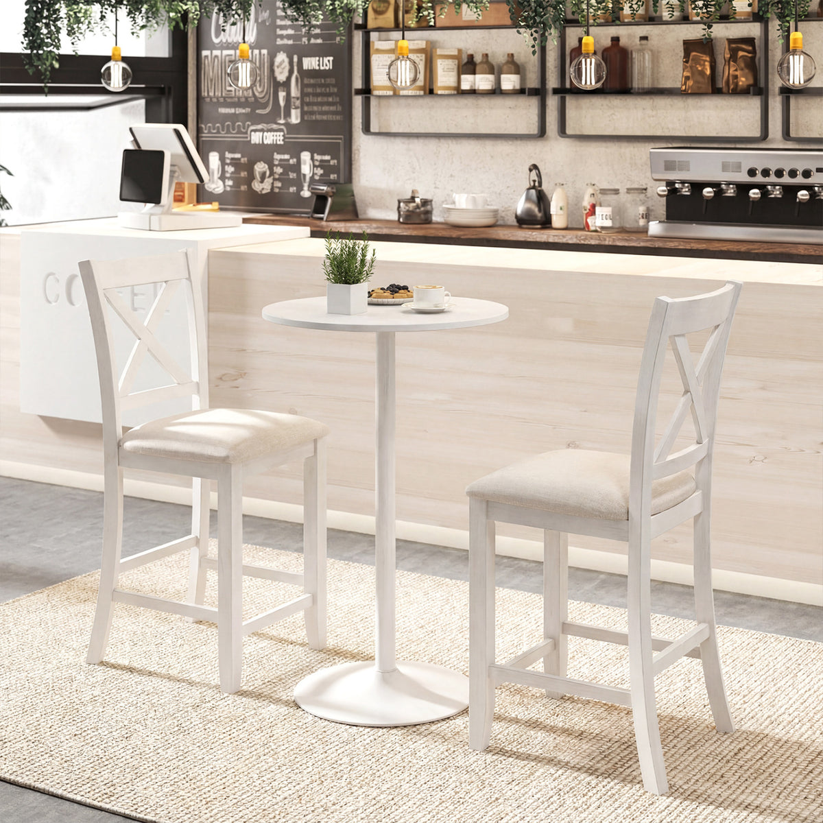 Modern Farmhouse Counter Height Stools with Footrest and Cushion