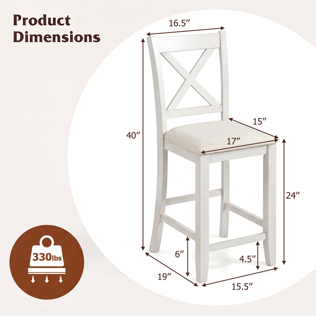 Modern Farmhouse Counter Height Stools with Footrest and Cushion
