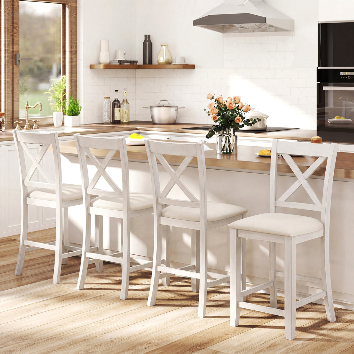 Modern Farmhouse Counter Height Stools with Footrest and Cushion
