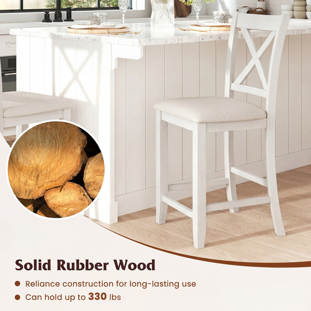 Modern Farmhouse Counter Height Stools with Footrest and Cushion