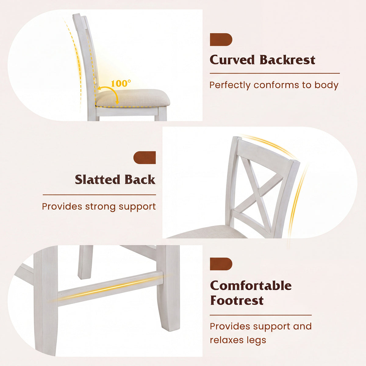 Modern Farmhouse Counter Height Stools with Footrest and Cushion