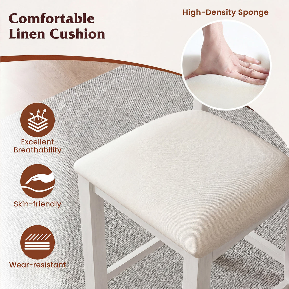 Modern Farmhouse Counter Height Stools with Footrest and Cushion