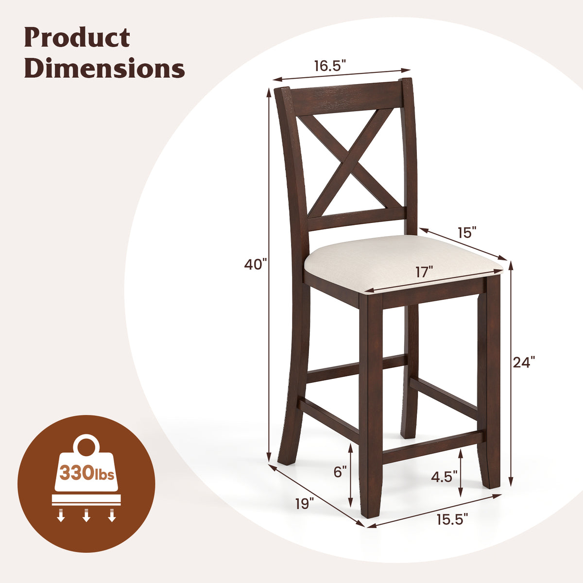 Modern Farmhouse Counter Height Stools with Footrest and Cushion