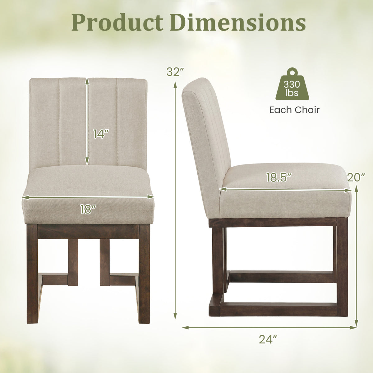 Modern Farmhouse Fabric Dining Chairs Set of 2 with 5.5" Thickened Padded Seat