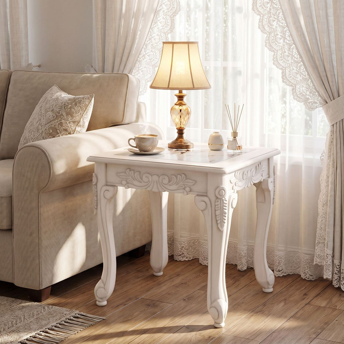 Modern Glass Coffee Table with Clear Tempered Top and Rubber Wood Base