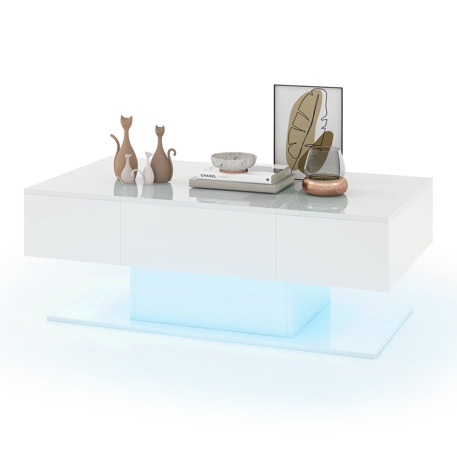 Modern LED Coffee Table with 20 Color LED Lights and 2 Storage Drawers