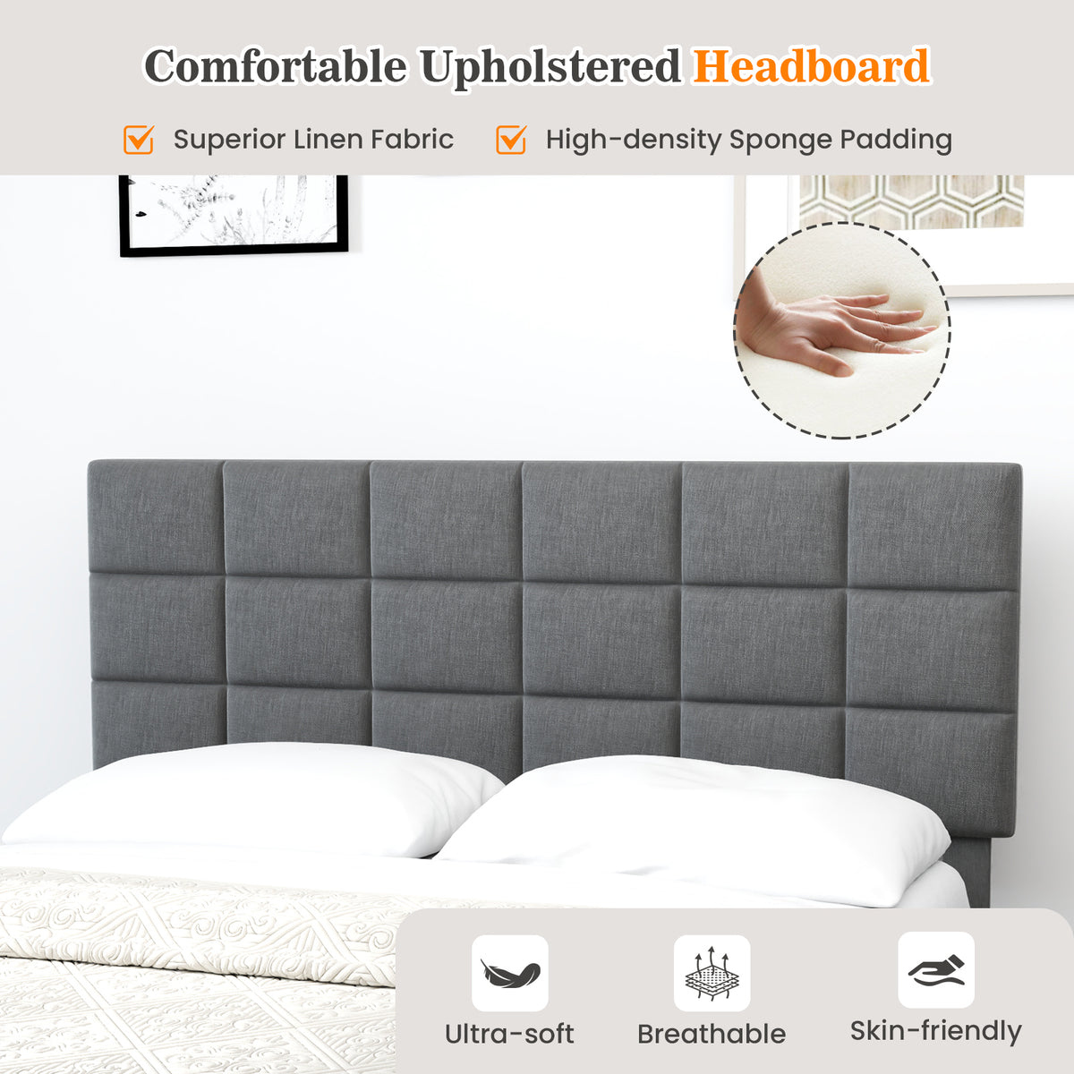 Full/Queen/King Size Modern Linen Bed Frame with Adjustable Headboard
