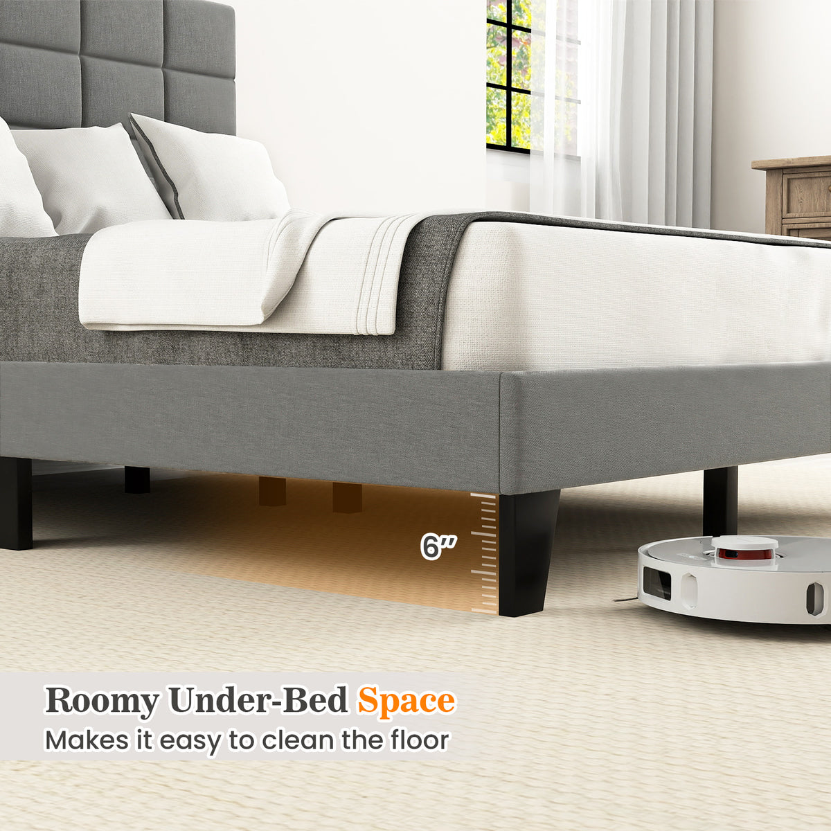 Full/Queen/King Size Modern Linen Bed Frame with Adjustable Headboard