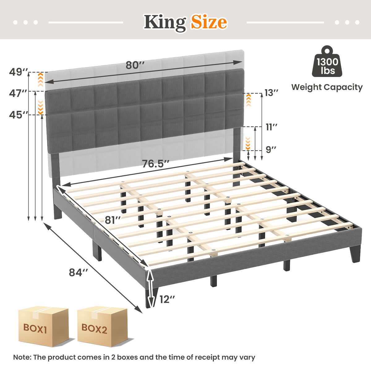 Full/Queen/King Size Modern Linen Bed Frame with Adjustable Headboard