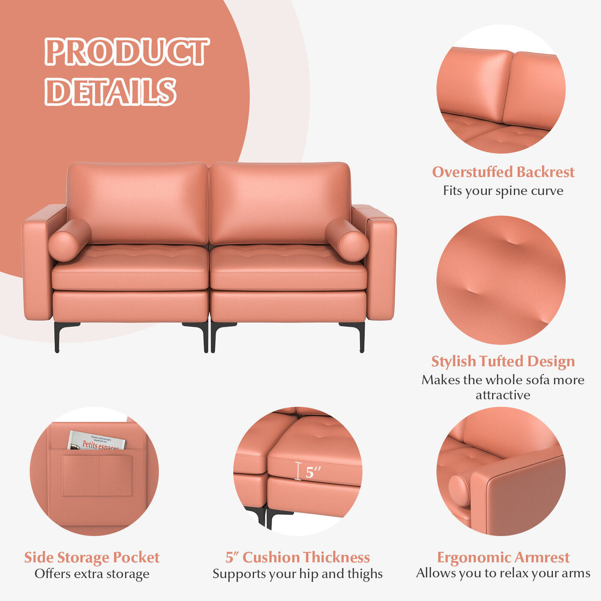 Modular 1/2/3/4-Seat L-Shaped Sectional Sofa Couch with Socket USB Port-2