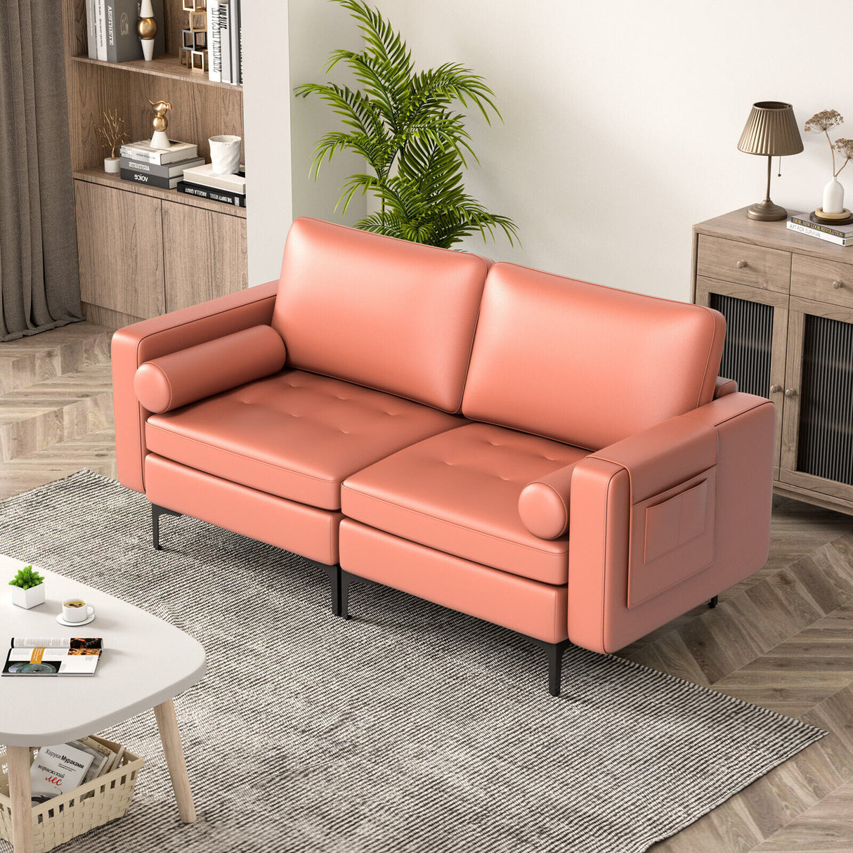 Modular 1/2/3/4-Seat L-Shaped Sectional Sofa Couch with Socket USB Port-2
