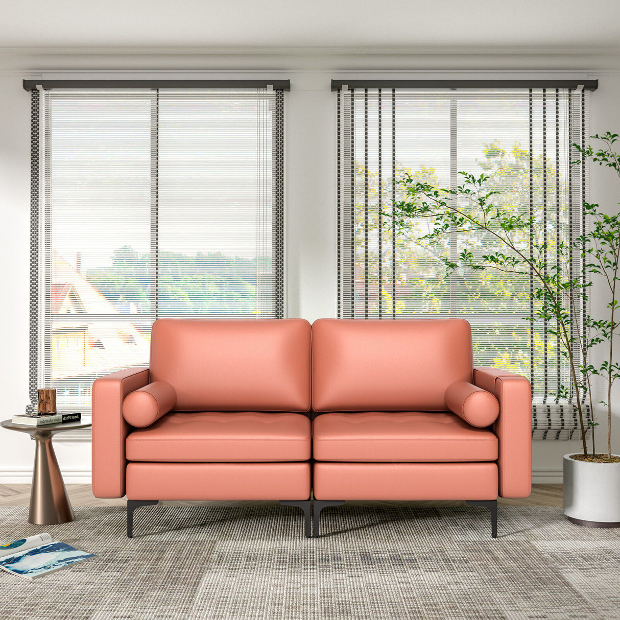 Modular 1/2/3/4-Seat L-Shaped Sectional Sofa Couch with Socket USB Port-2