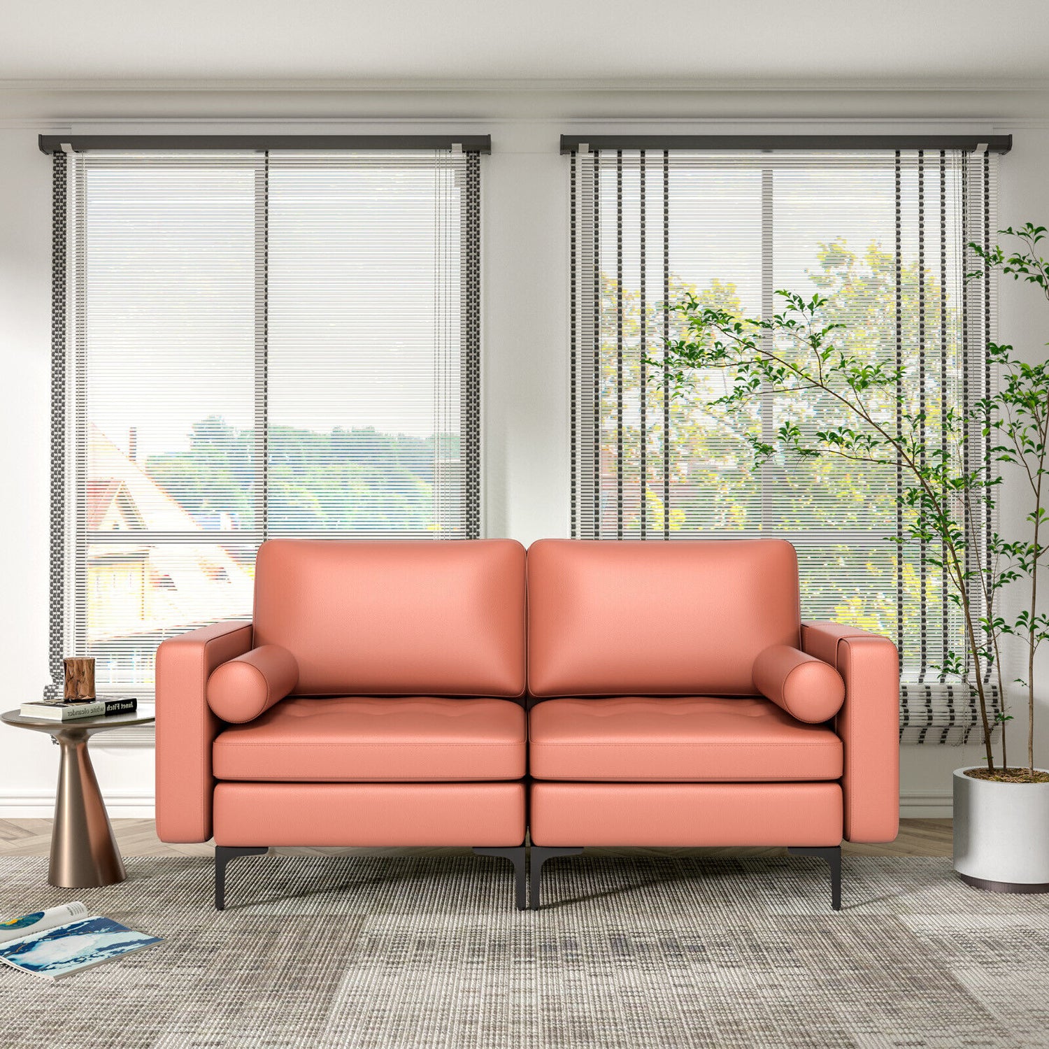 Modular 1/2/3/4-Seat L-Shaped Sectional Sofa Couch with Socket USB Port-2