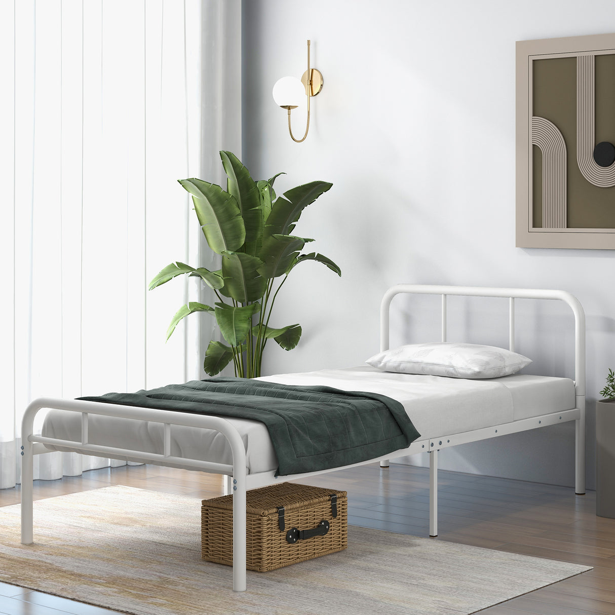 Modern Metal Platform Bed with Headboard and Footboard