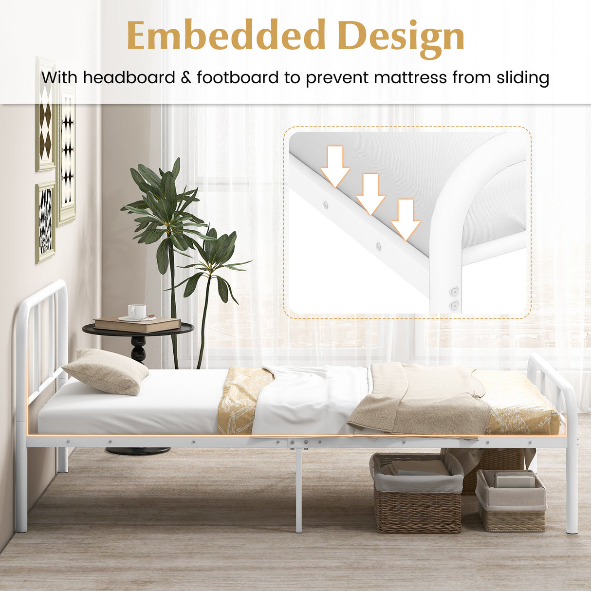 Modern Metal Platform Bed with Headboard and Footboard