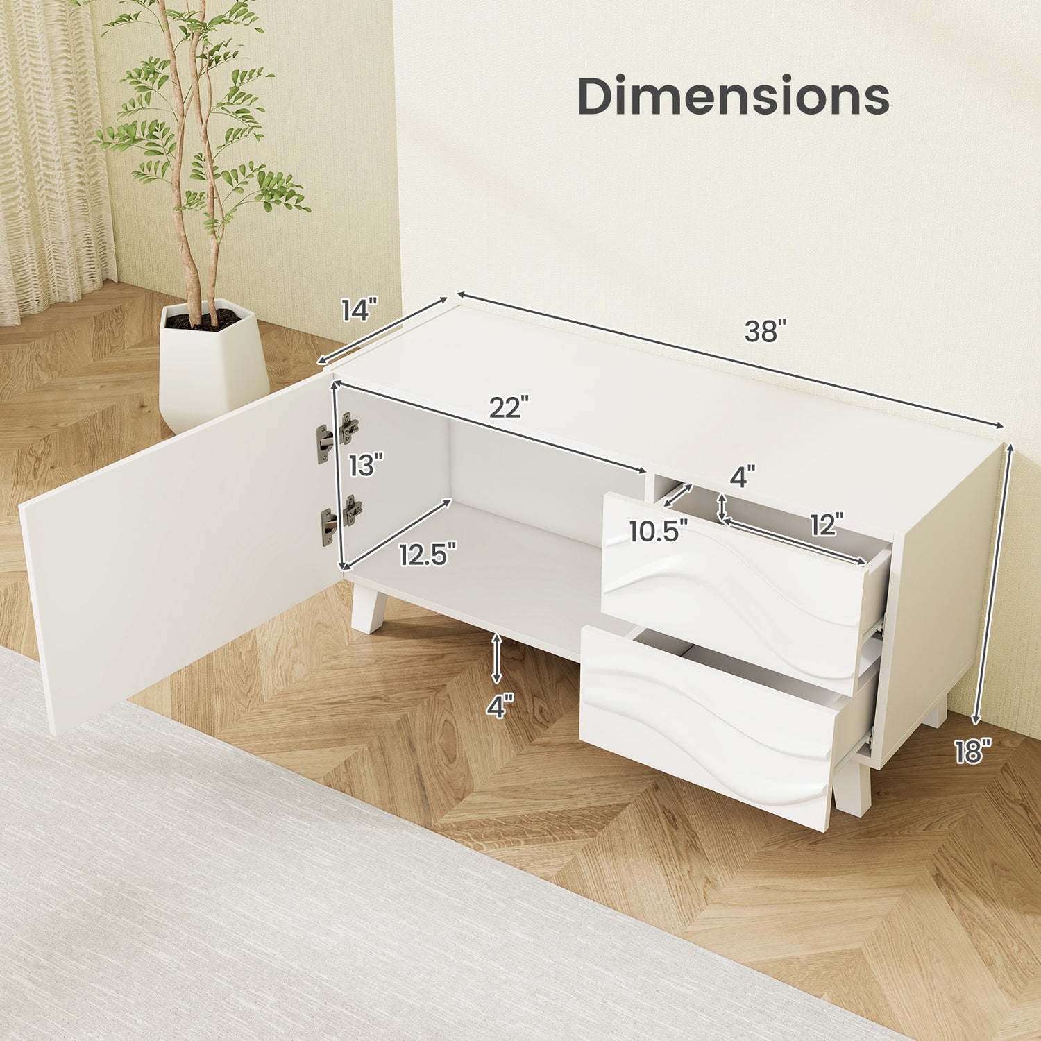 Modern Mid Century TV Stand with Drawers for 44 Inch TV-White
